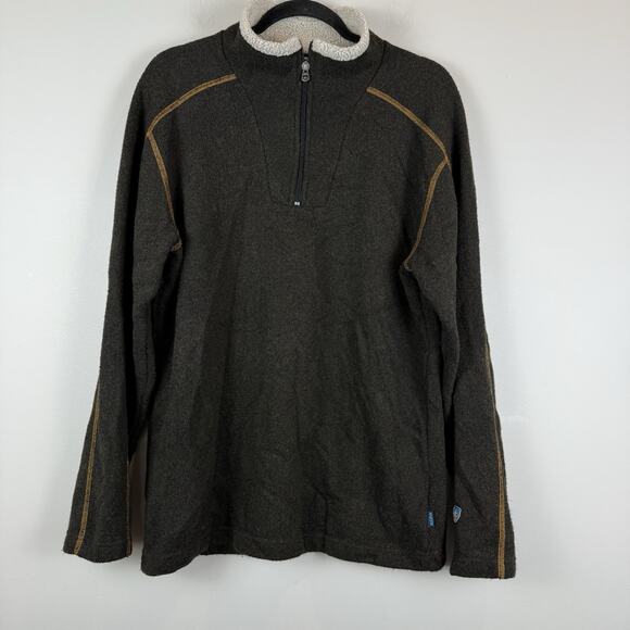 Kuhl Alfpaca Fleece Pullover Sweater Men L Dark Brown 1/4 Zip Long Sleeve Cozy - Picture 1 of 8